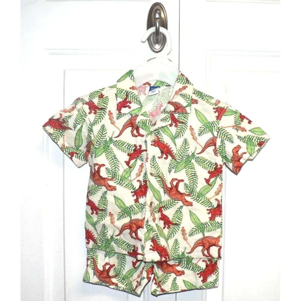 Old Navy Baby Boy Printed Double Weave Shirt and Shorts Set Dinosaur Print 6-12M